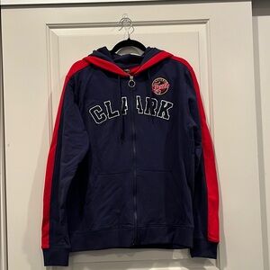 Sporty Blue and Red Hoodie with CLIVE Design